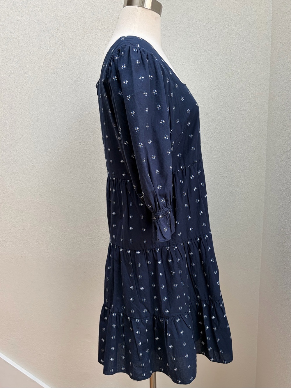 Madewell Tiered Babydoll Dress Square Neck Puff Sleeve Textured Mini Navy Size 8 - Picture 8 of 11